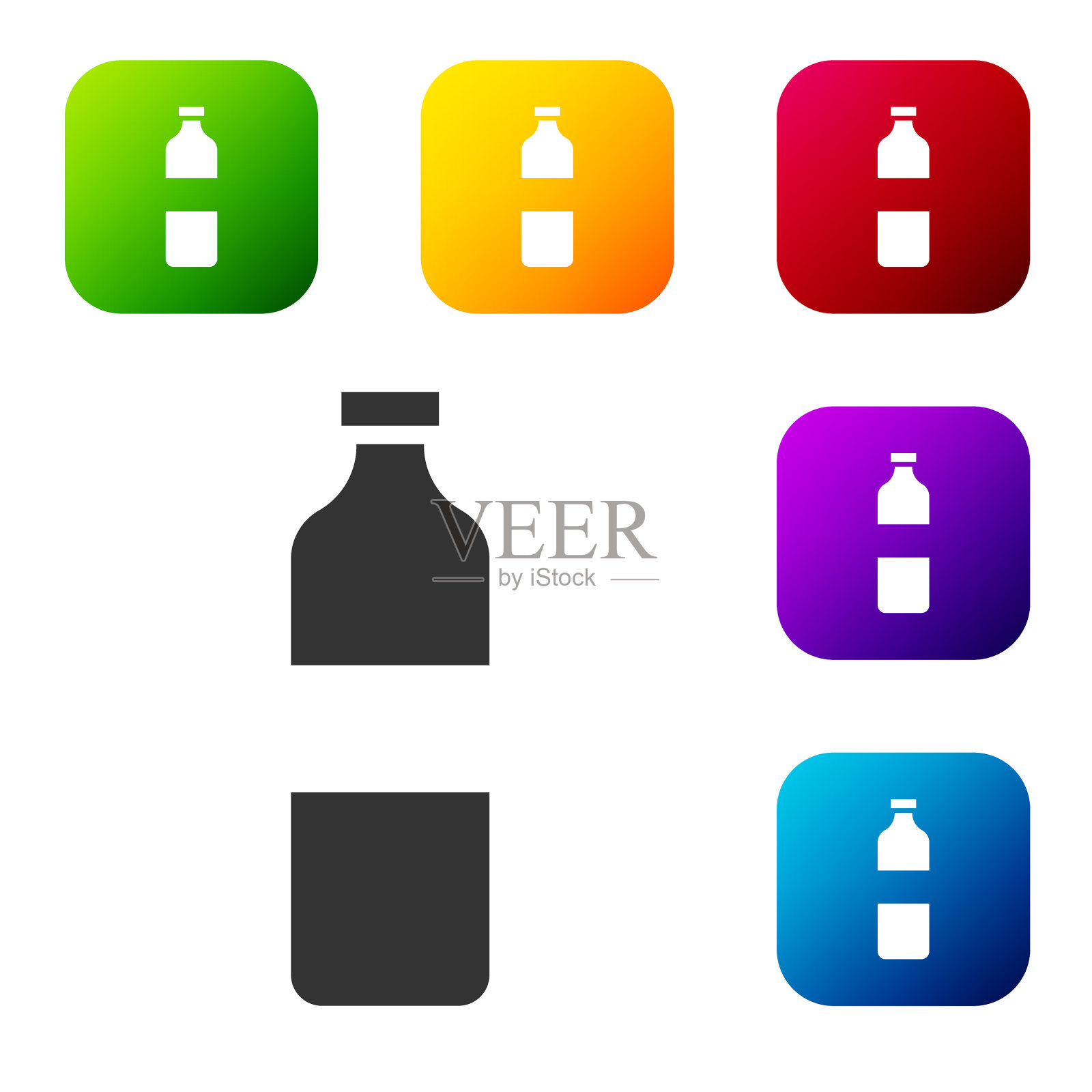 黑色瓶子水图标孤立在白色图标素材