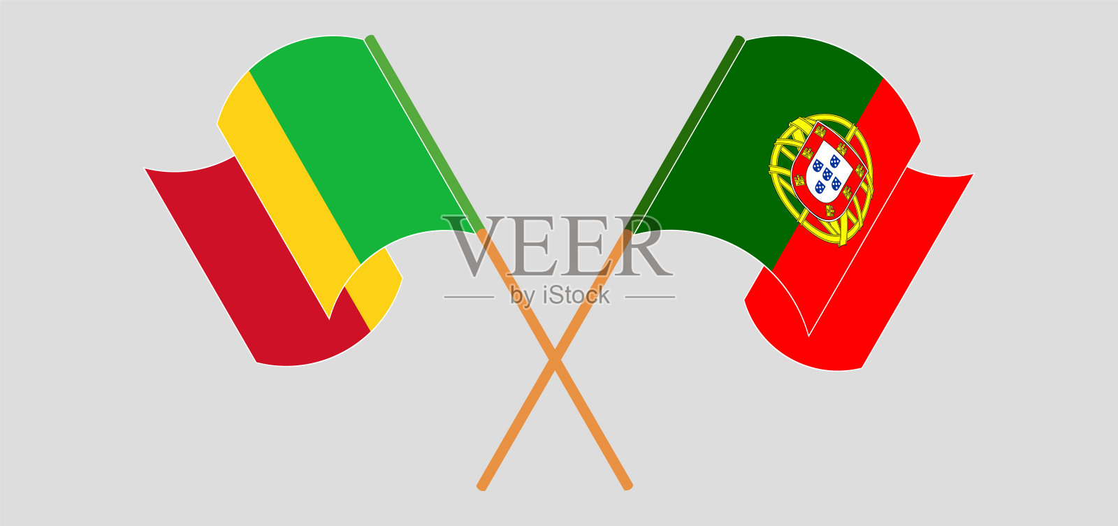 交叉挥舞的马里和葡萄牙国旗设计元素图片