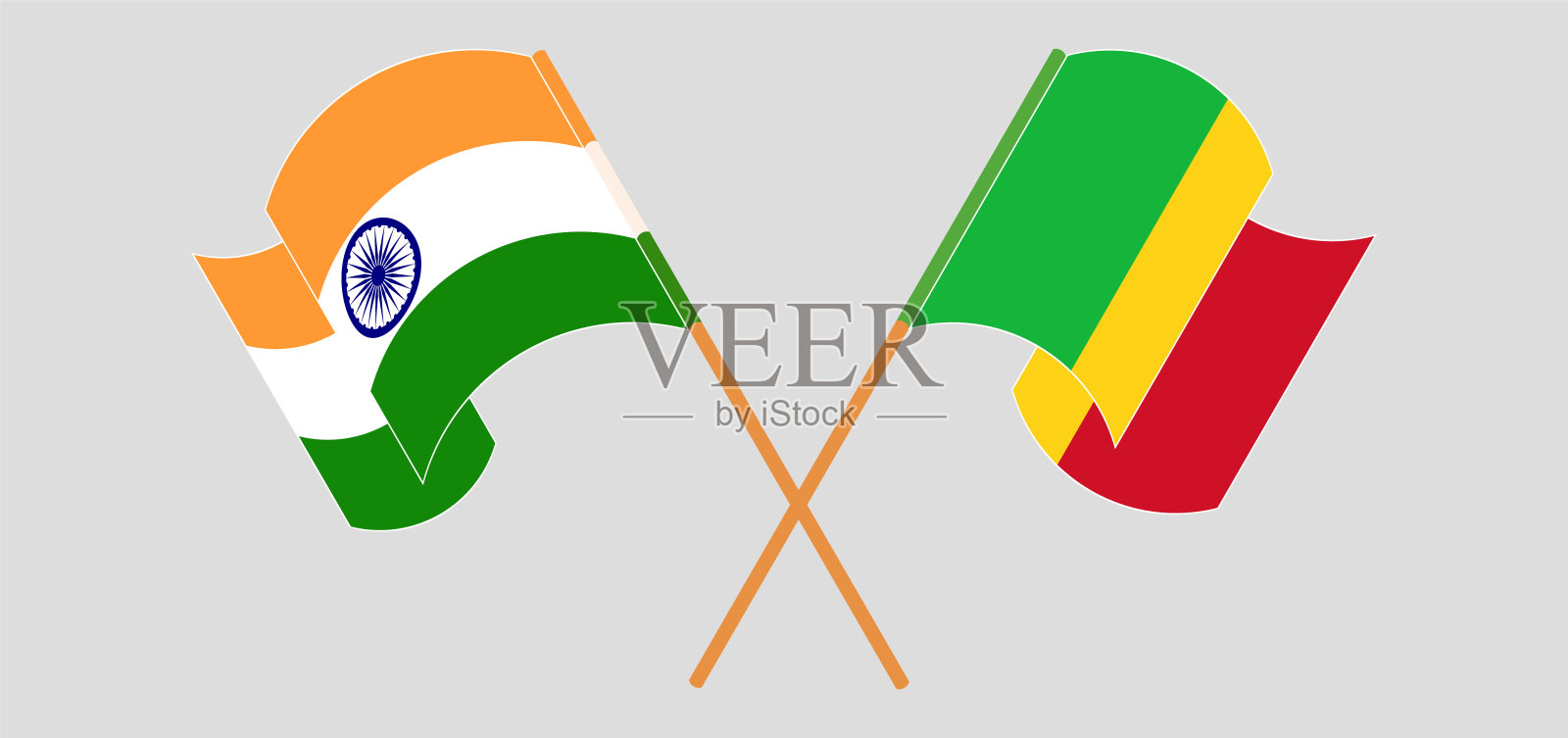 交叉挥舞着马里和印度国旗插画图片素材