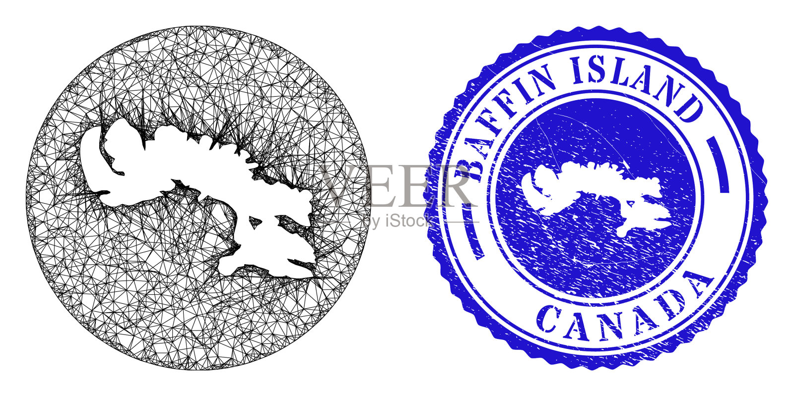 网格骨架倒置的巴芬岛图和插画图片素材