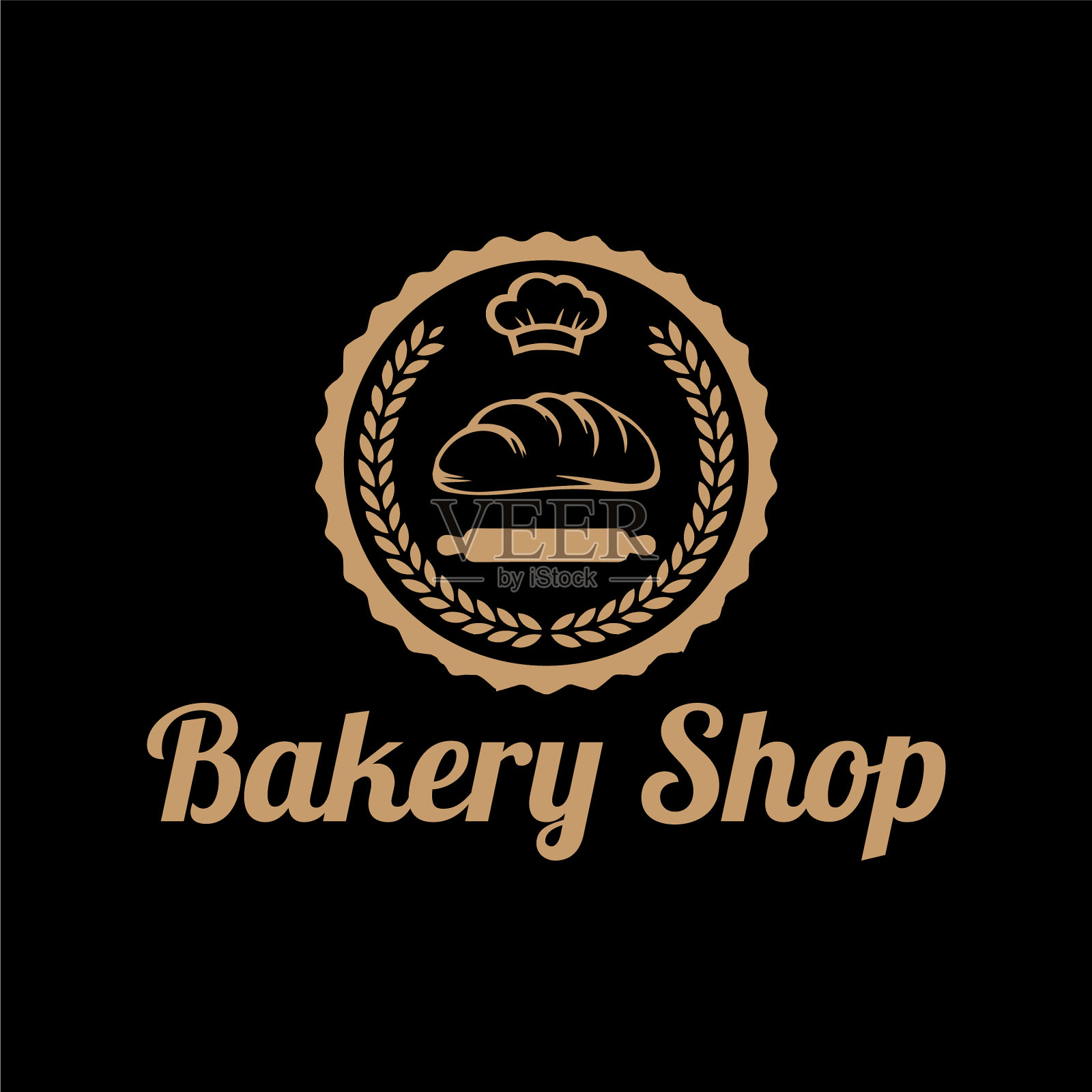 复古复古的面包面包店邮票标签标志插画图片素材