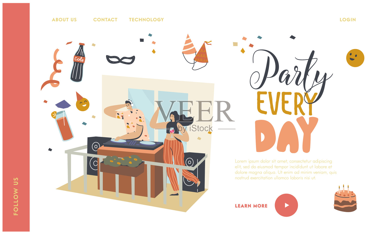 生日聚会登陆页面模板女人插画图片素材