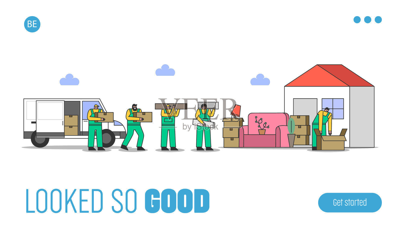 搬家服务与装载机登陆页面插画图片素材