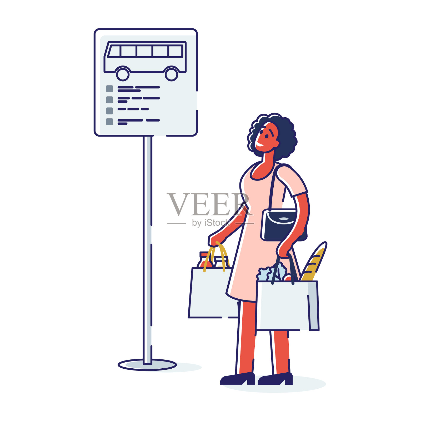 一个妇女在等公共汽车非洲裔美国人乘客设计元素图片