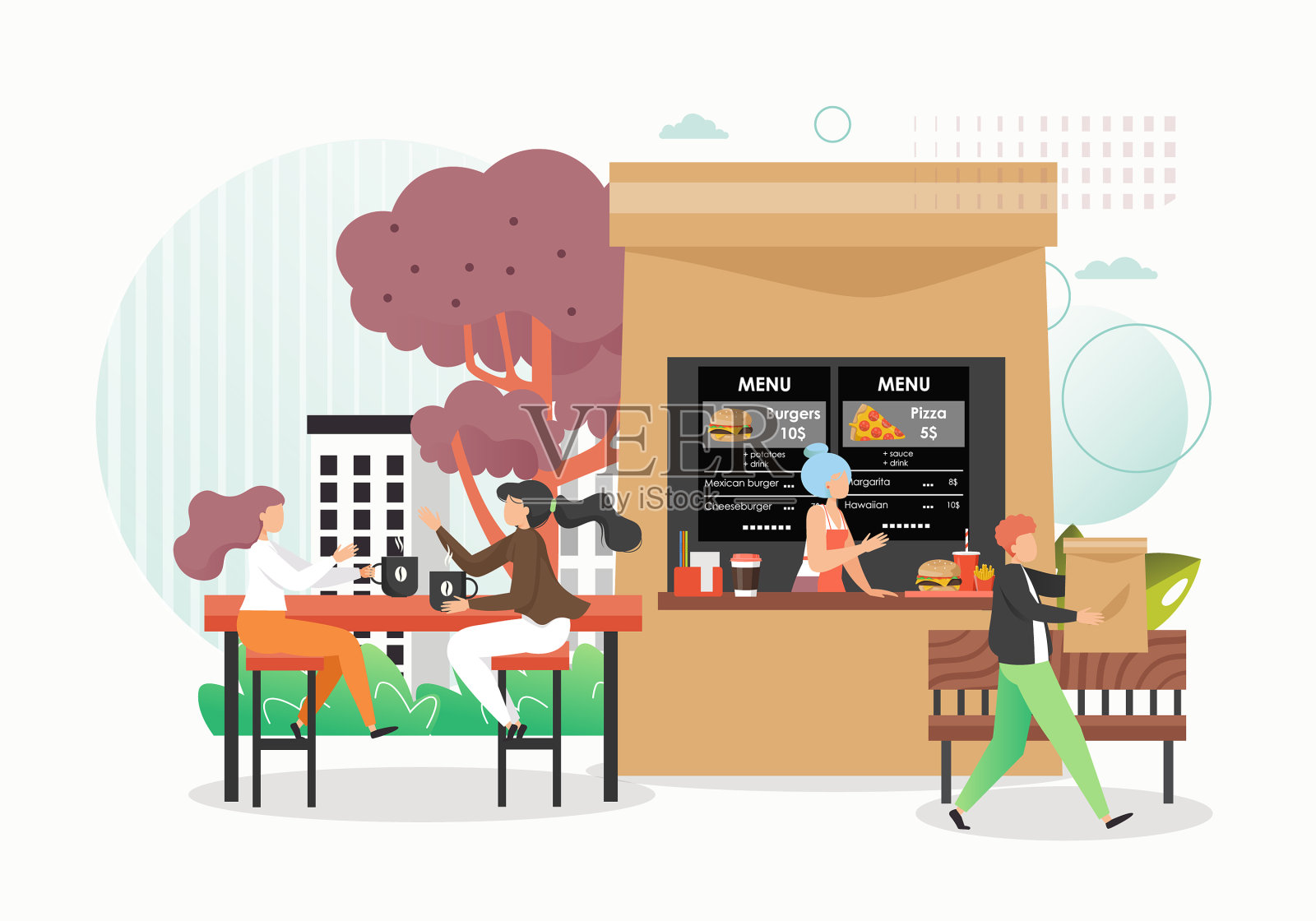 餐厅夏季露台扁平式插画图片素材