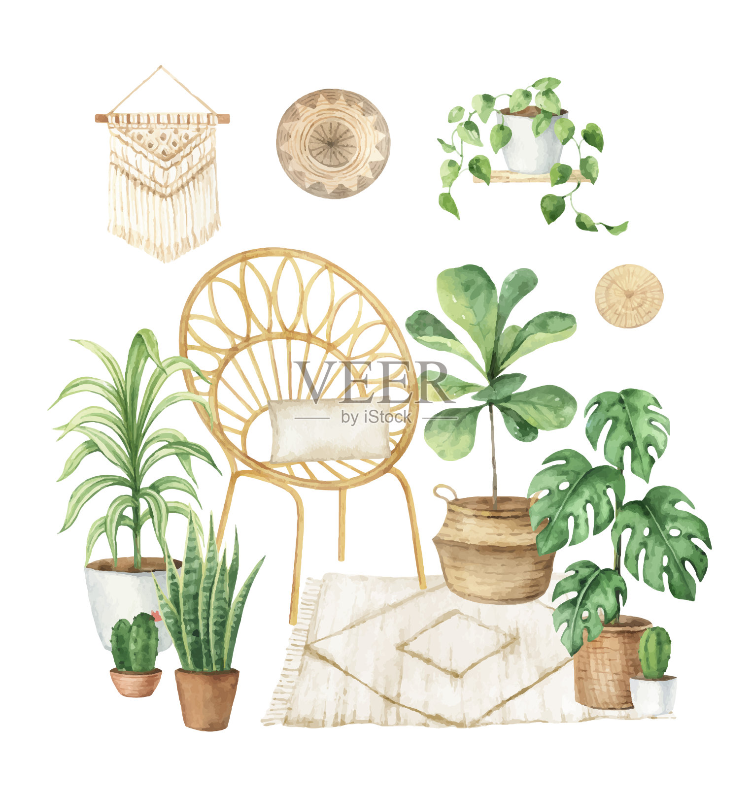 水彩美学的室内装饰和室内设计元素图片