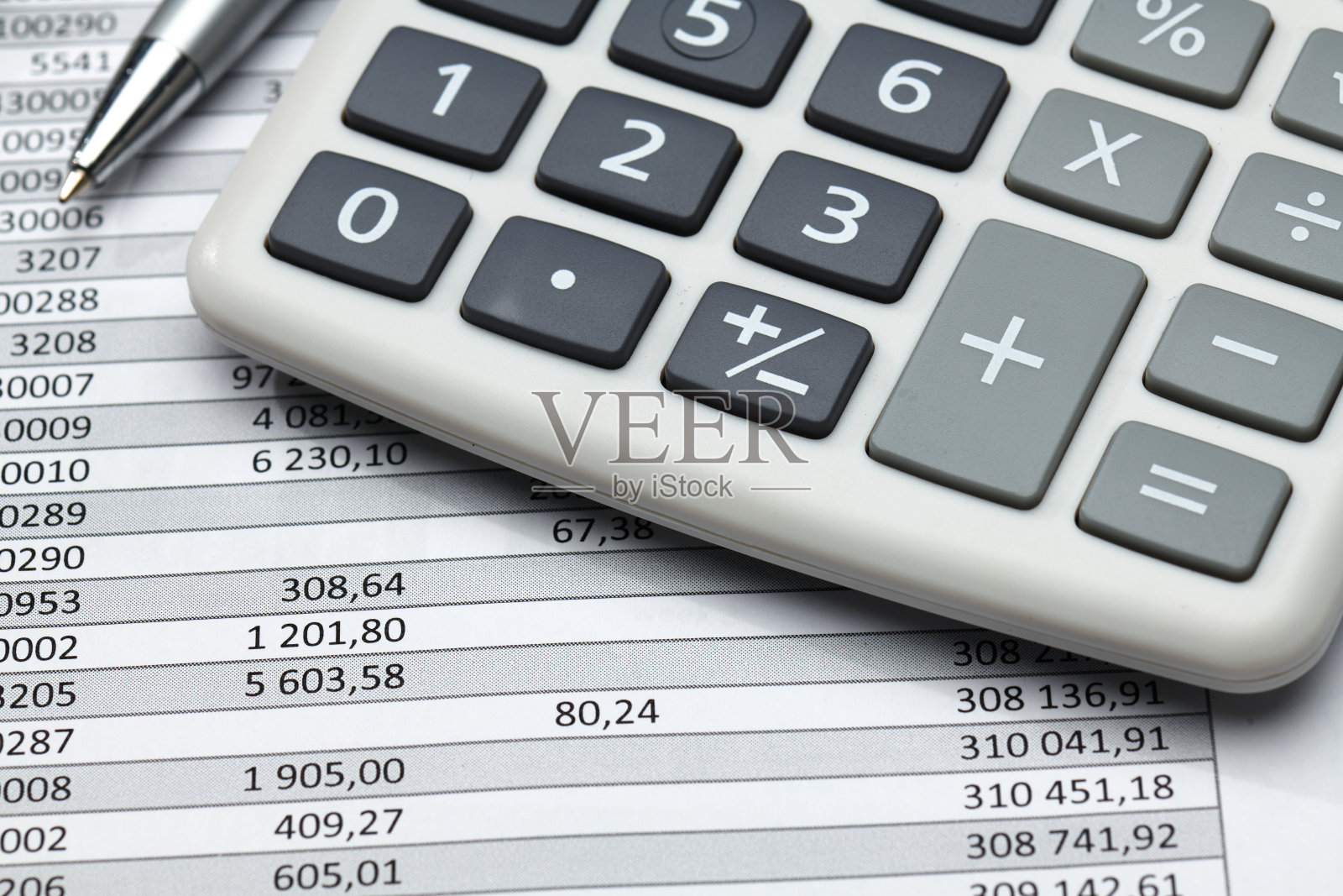 现金收款机采购收据，计算器和财务报表，分析和核算，各种办公用品的簿记照片摄影图片