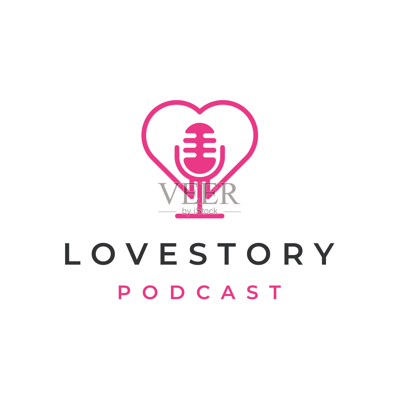 线条艺术爱的心符号与麦克风播客插画图片素材