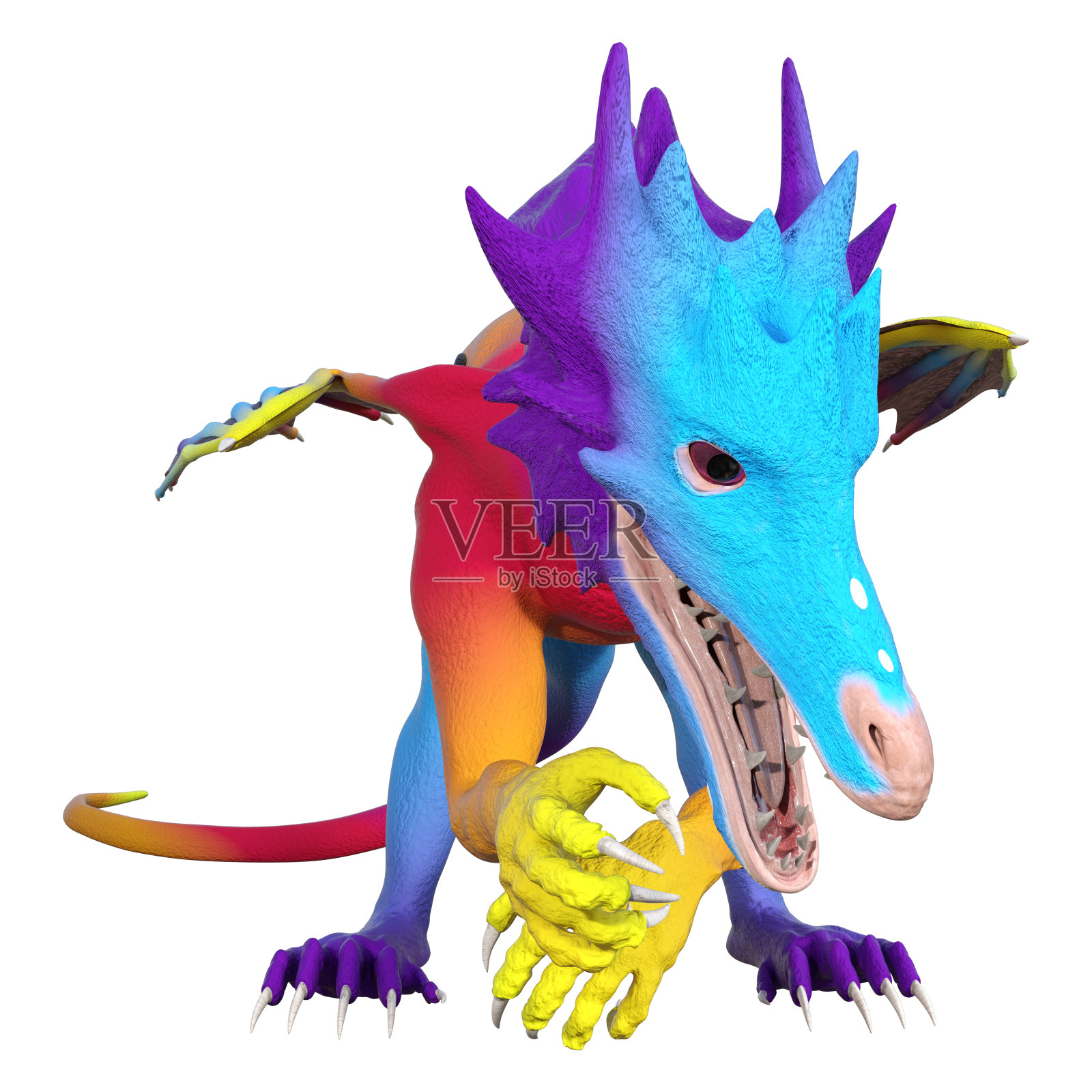 3D插图幻想龙在白色照片摄影图片