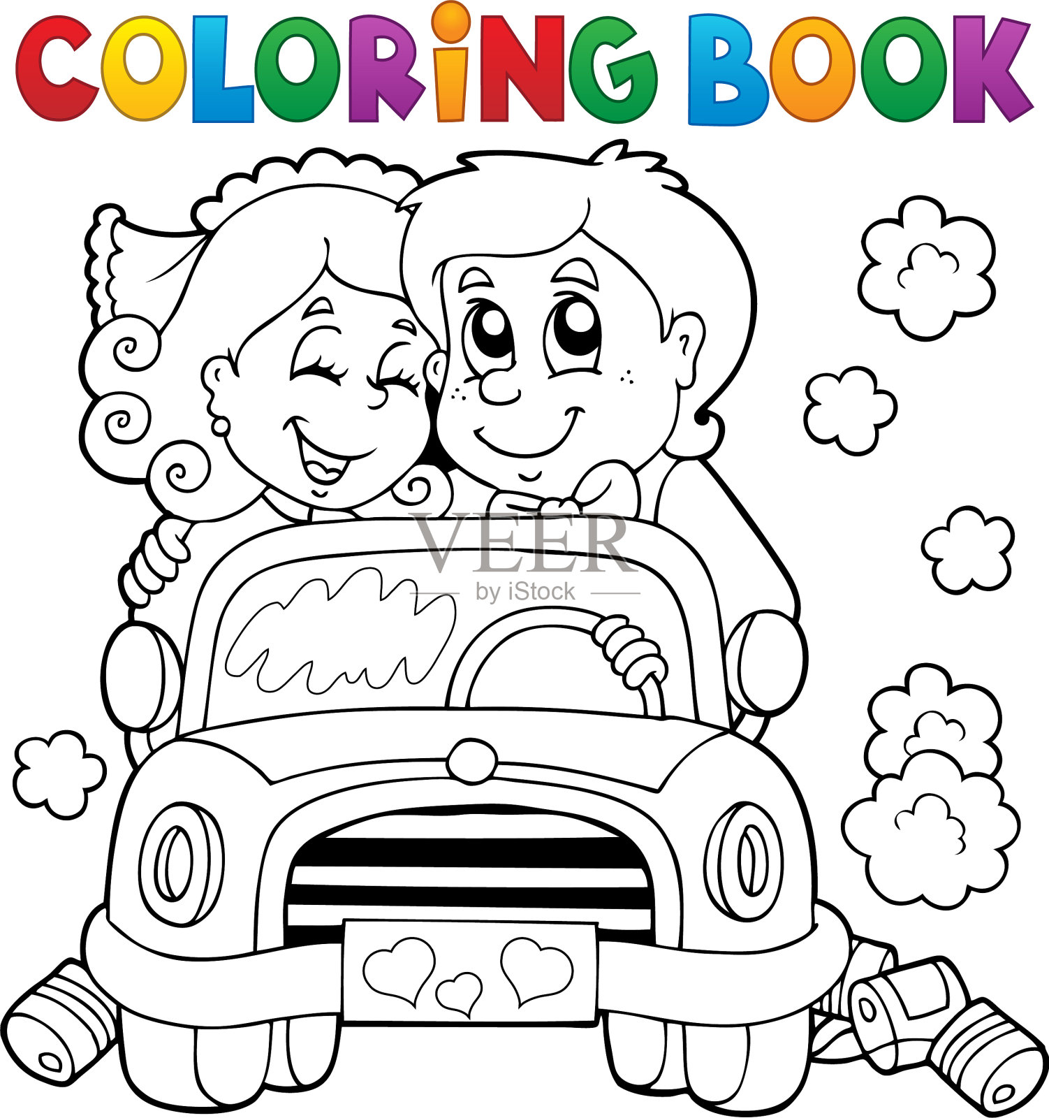 彩绘书婚车插画图片素材