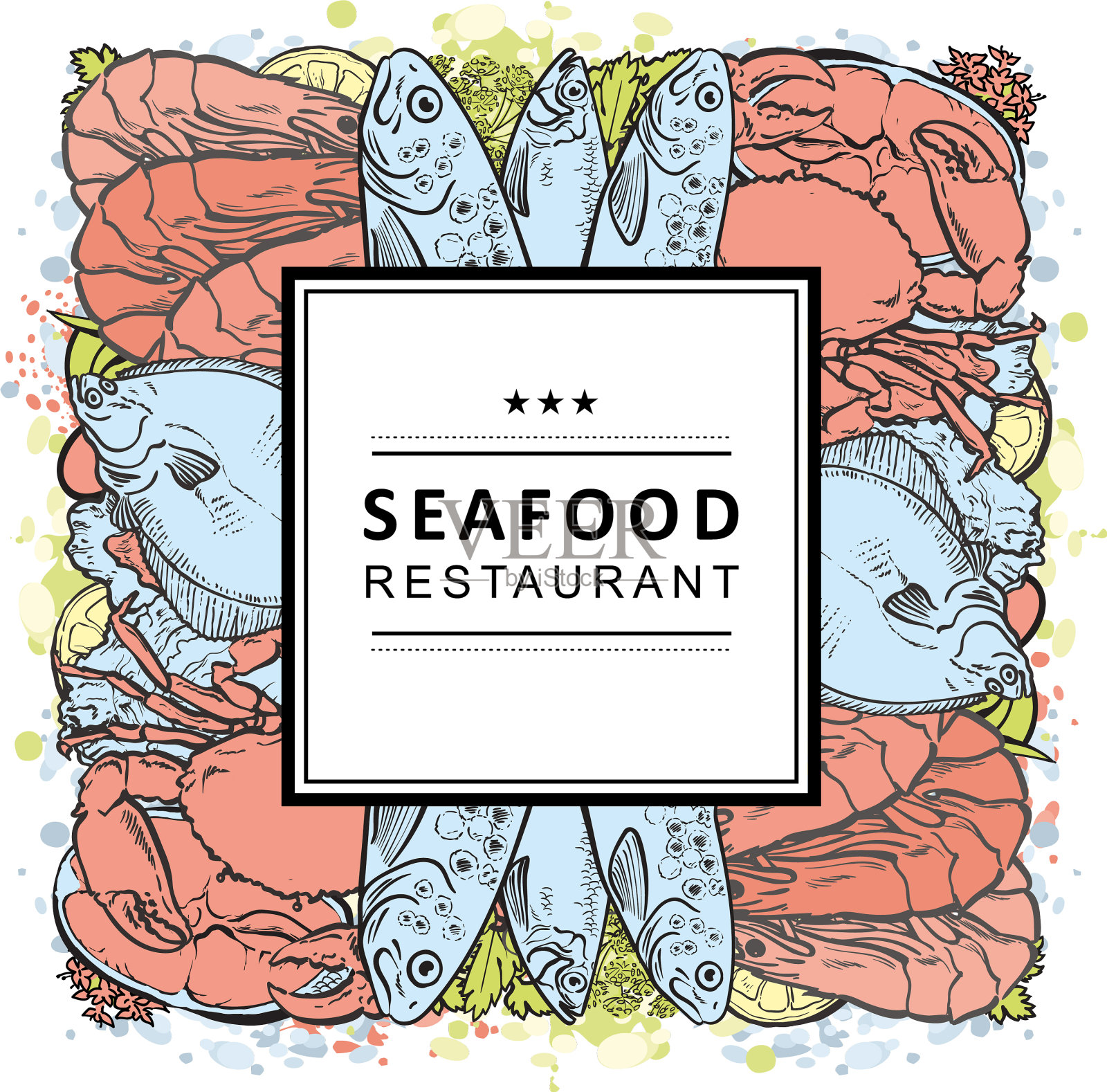 画出水下动物的食物图案插画图片素材