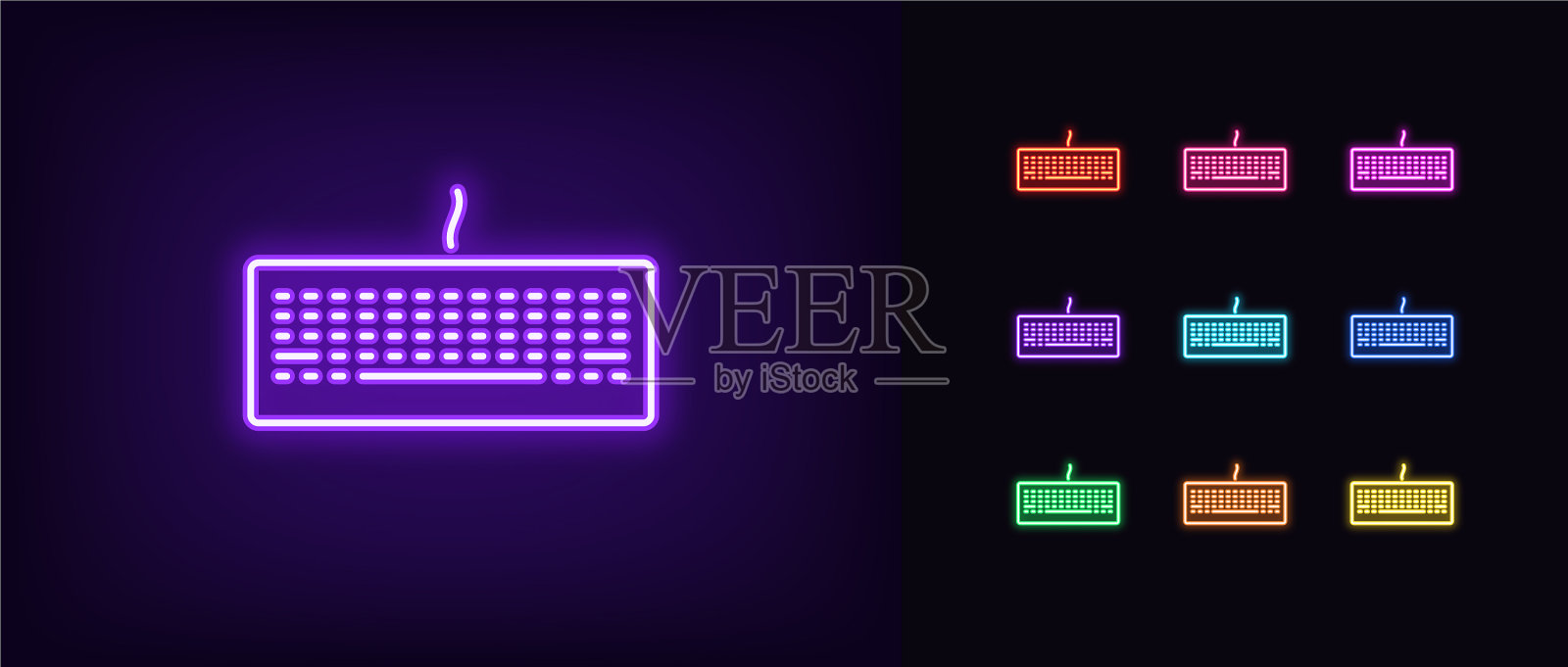 霓虹灯键盘图标发光霓虹灯键盘标志设置图标素材