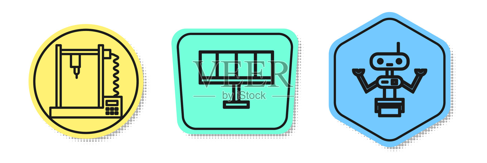 设置3d打印机太阳能板和机器人图标素材