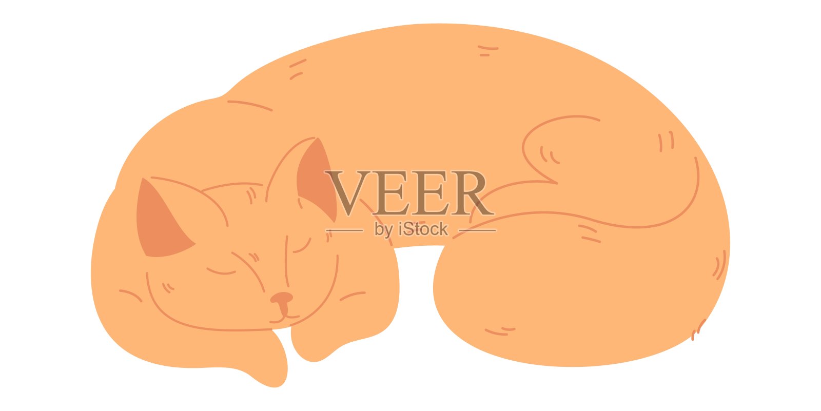 桃猫孤立地睡在白色上。卡通矢量插图插画图片素材