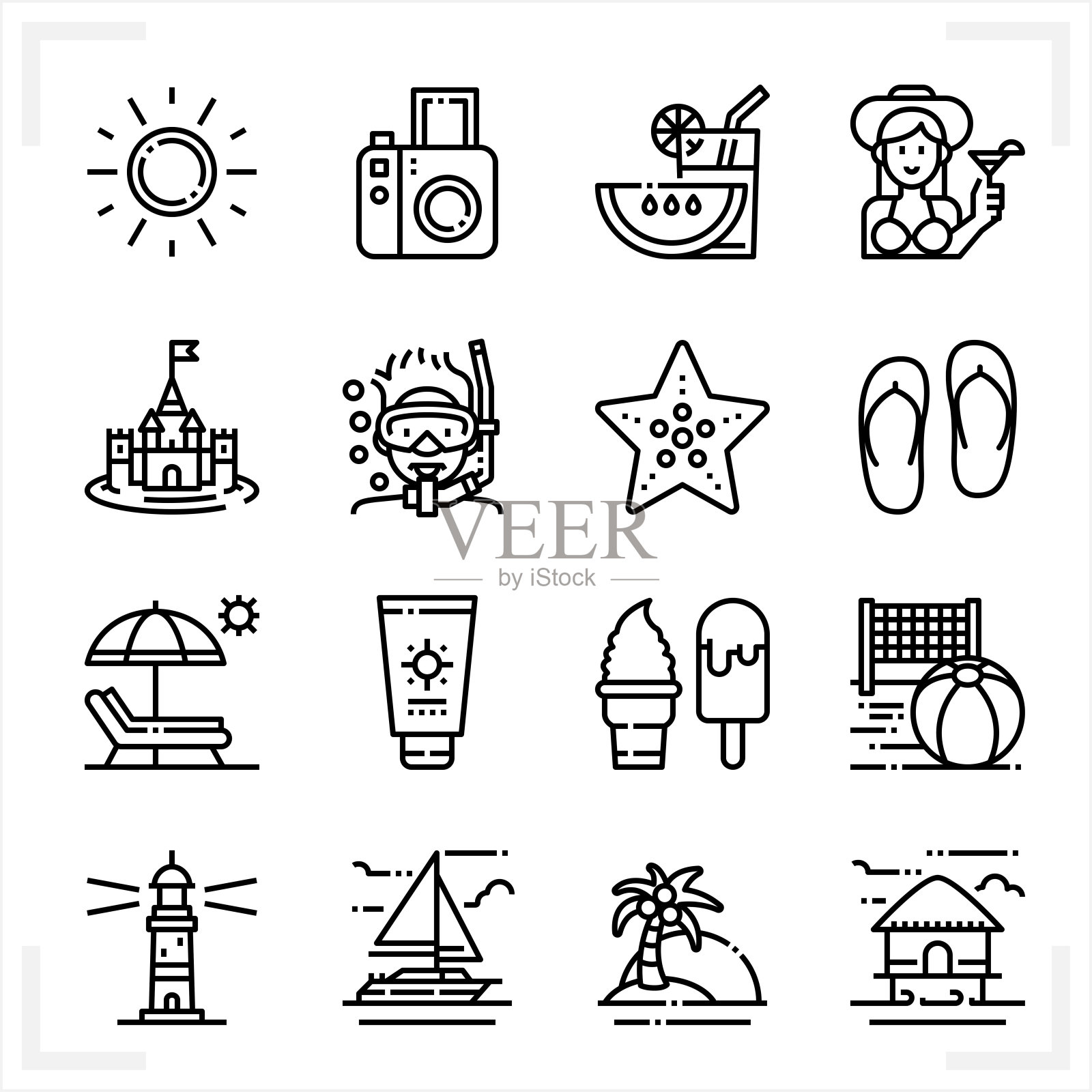 夏季和海滩图标与白色背景图标素材