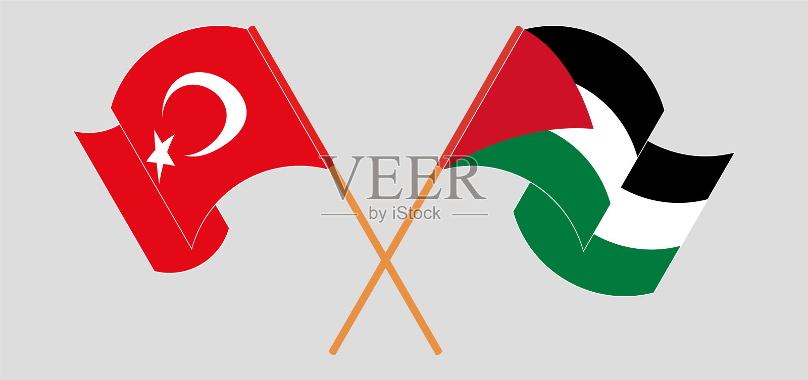 挥舞着巴勒斯坦和土耳其的国旗插画图片素材