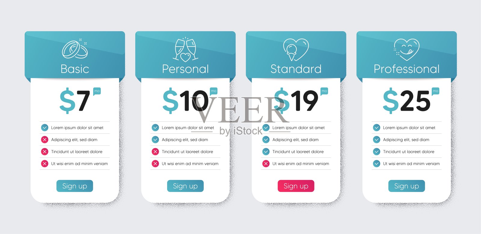 结婚戒指，冰淇淋和婚礼眼镜图标集。可爱的微笑标志。爱，圣代蛋筒，爱香槟。向量插画图片素材