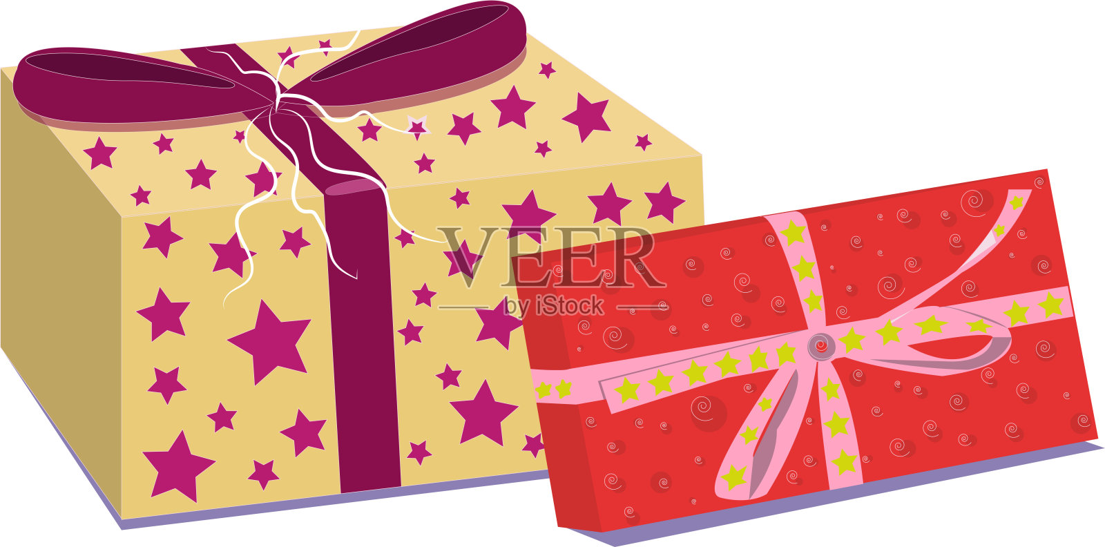 白色背景上有丝带和蝴蝶结的礼盒插画图片素材