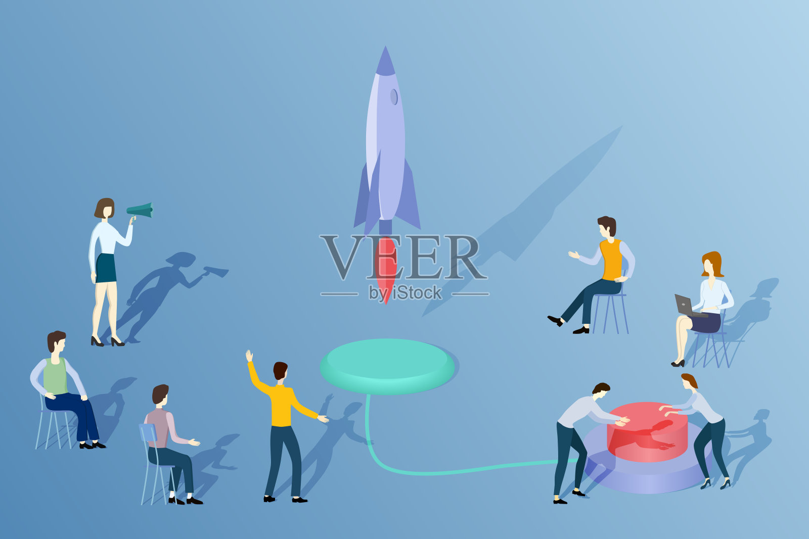 办公室职员发射火箭插画图片素材