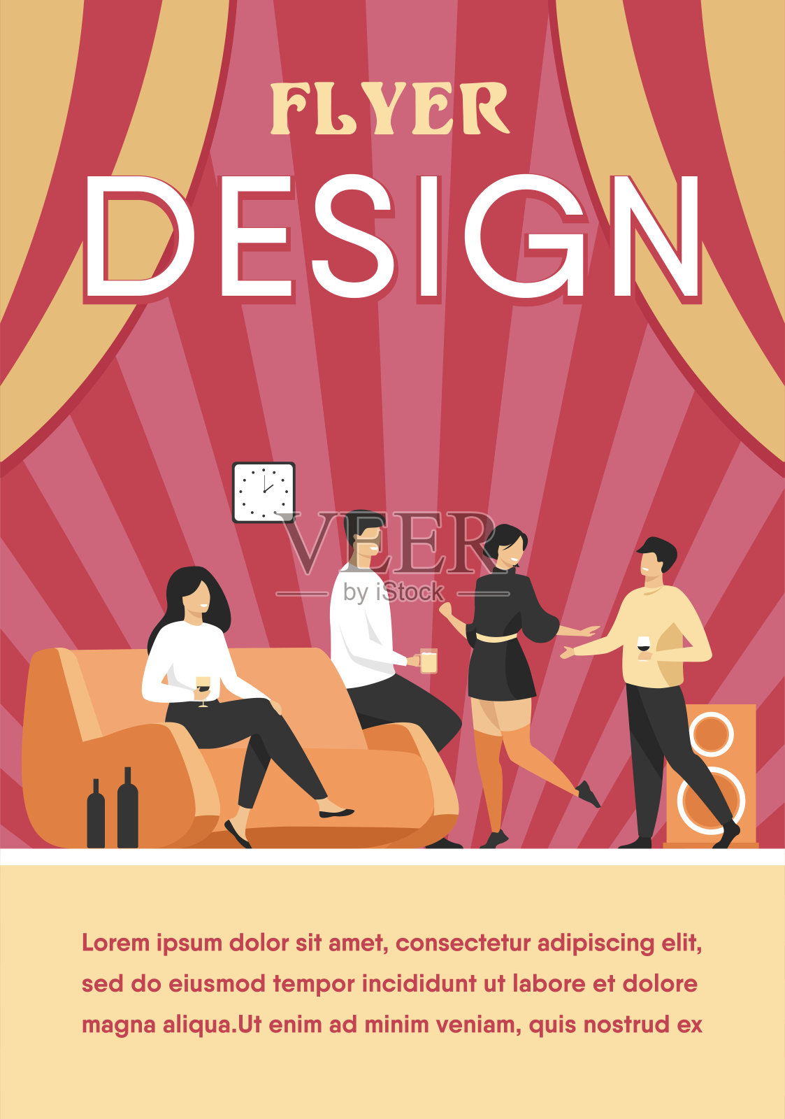 快乐朋友在家聚会孤立平矢量插图设计模板素材