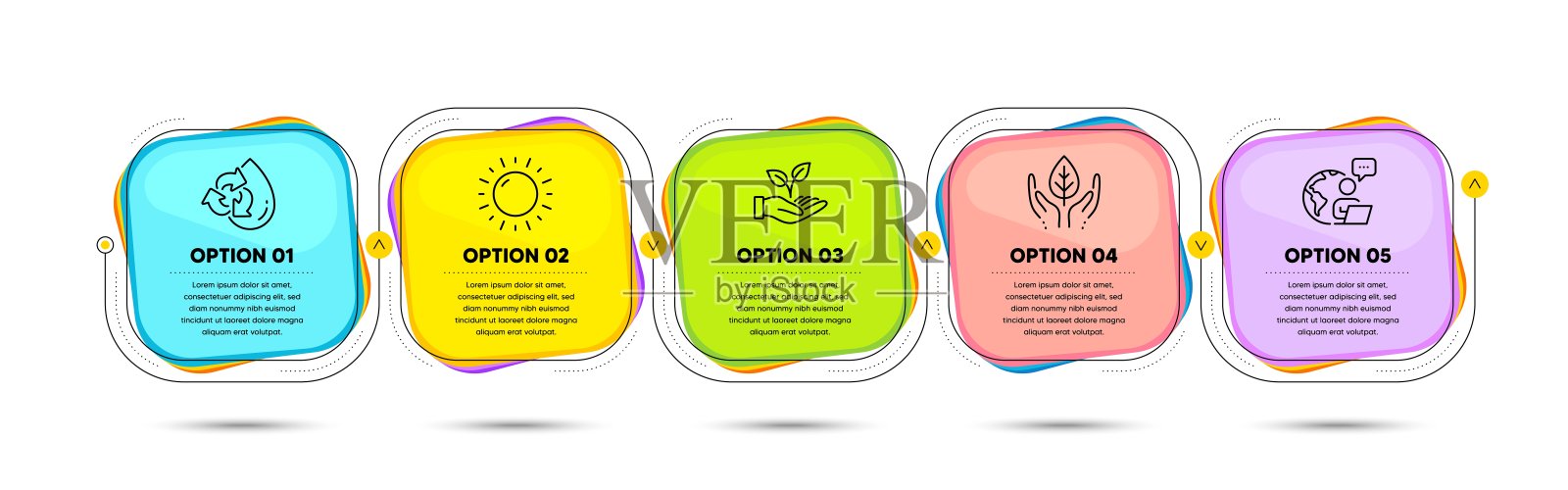 公平贸易，帮助之手和阳光天气图标集。回收水象星座。安全的自然，创业棕榈，太阳。向量插画图片素材