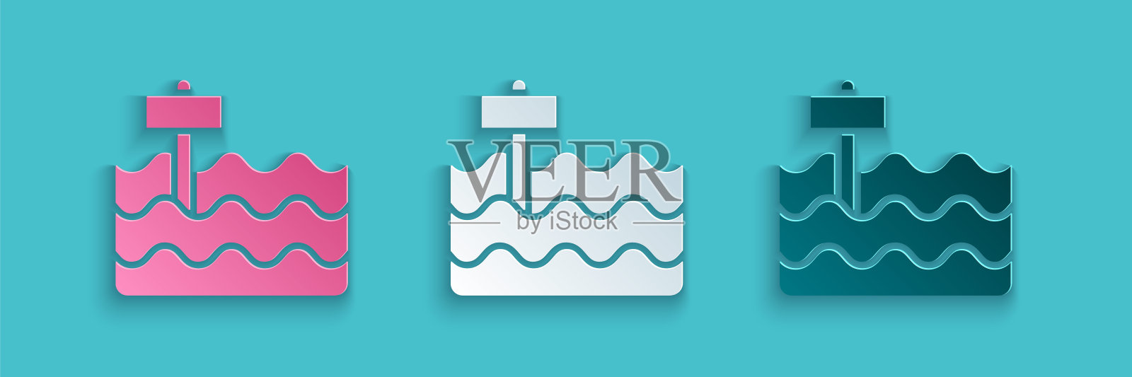 剪纸花坛或栽培床图标孤立在蓝色背景。纸艺术风格。向量插画图片素材