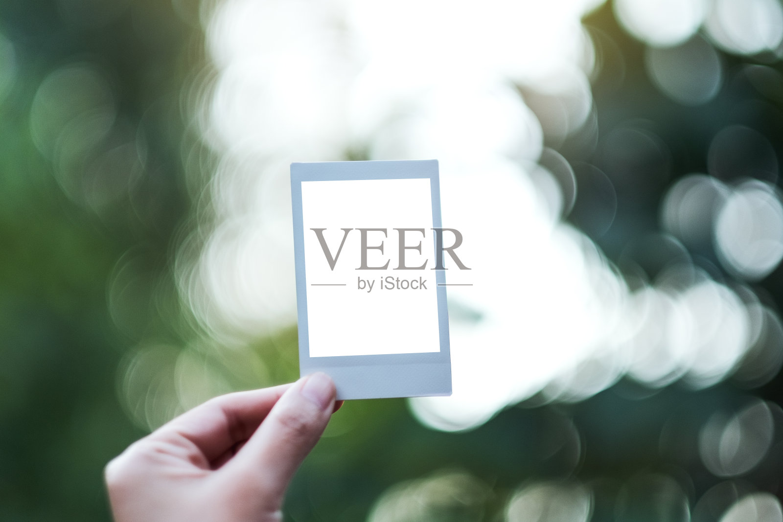 一个手持模型的宝丽来相框照片摄影图片