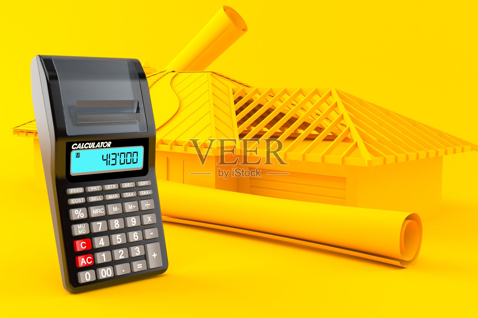 具有房屋开发背景的计算器照片摄影图片