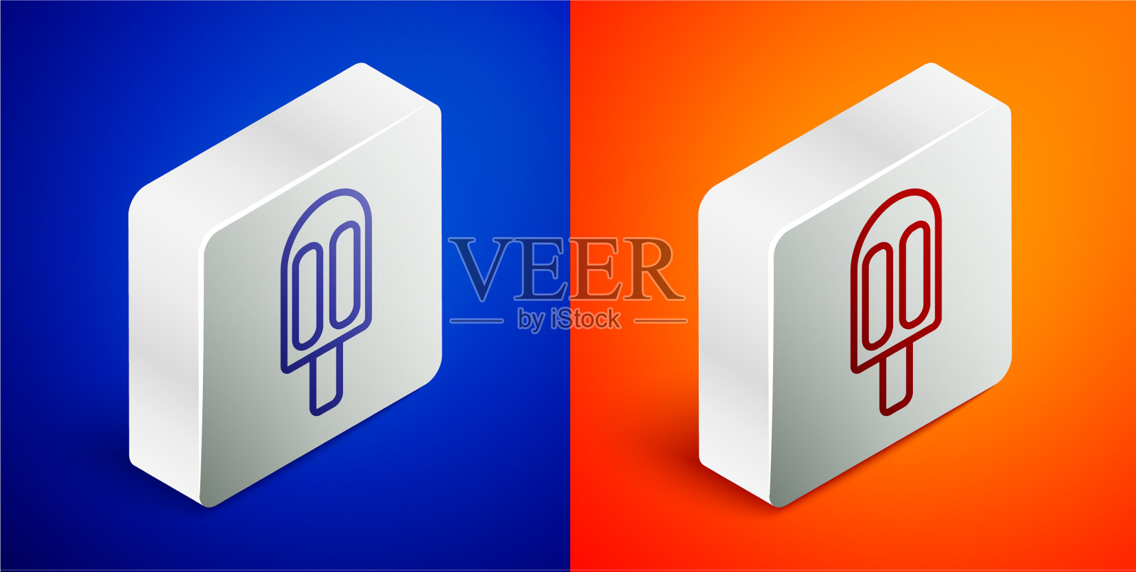 等距线冰淇淋图标孤立在蓝色和图标素材