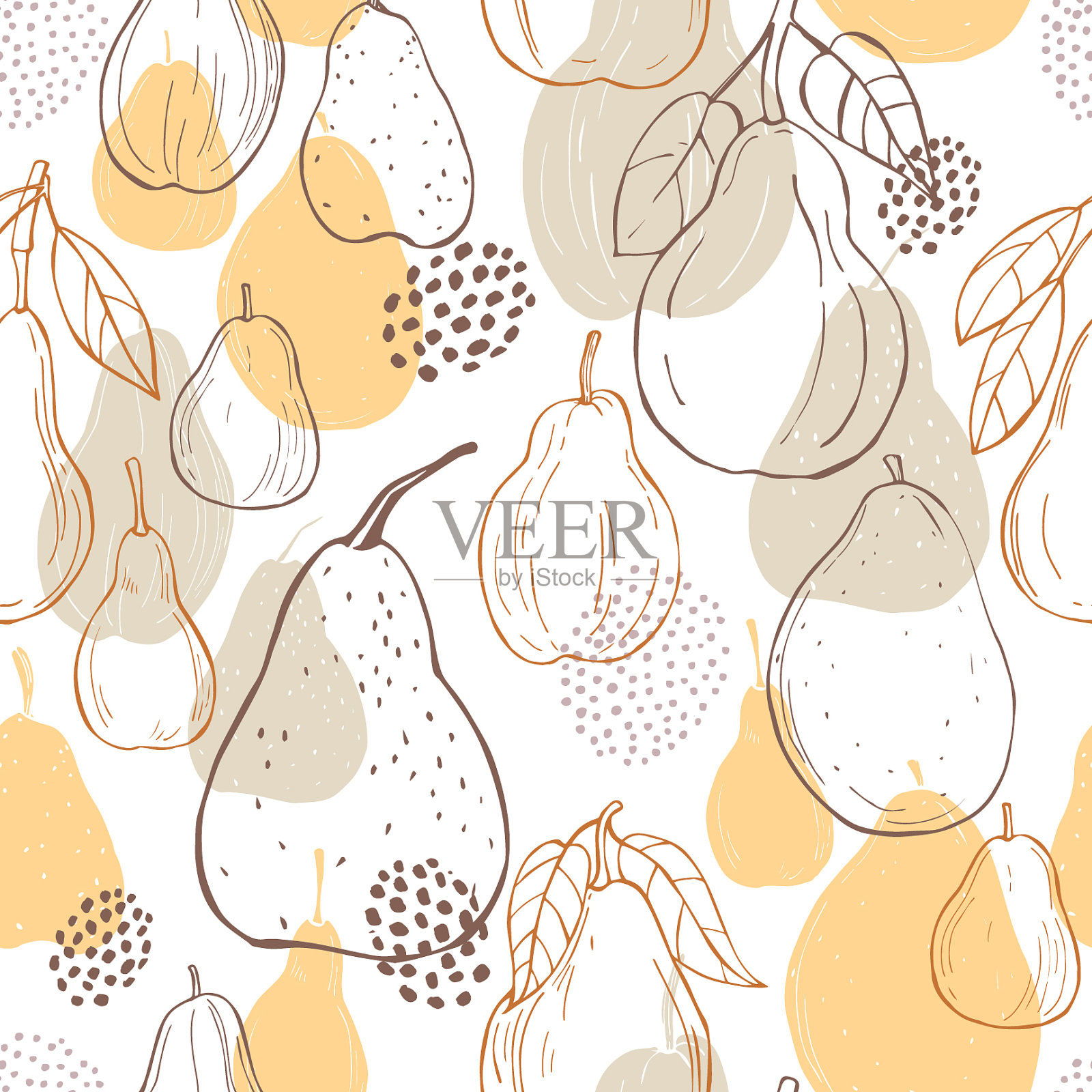 手绘梨无缝图案插画图片素材