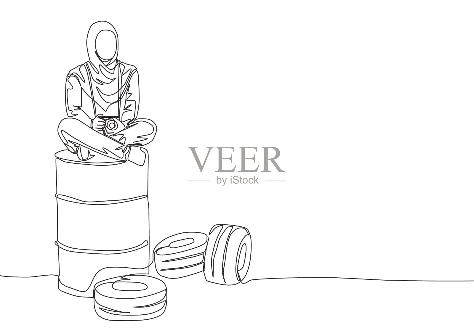 单线连续画年轻美丽插画图片素材