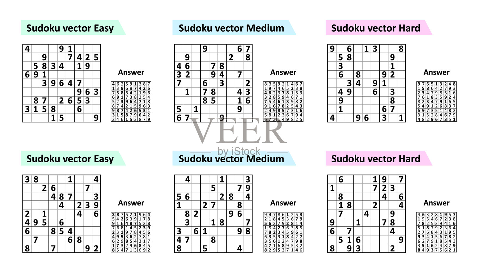 设置数独游戏的答案不同的复杂性插画图片素材