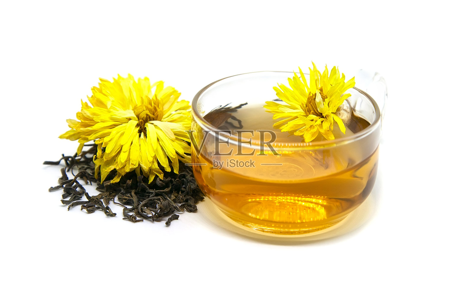 中国绿茶，白花上有菊花照片摄影图片