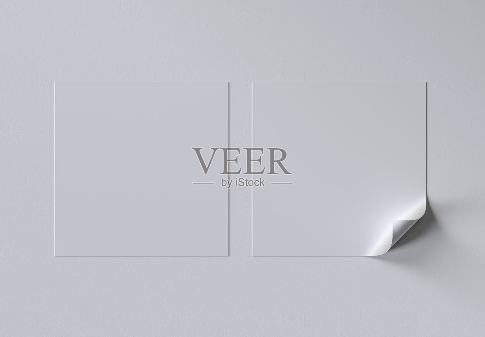 方形贴纸的Mouckup与卷曲的角落。3D渲染。照片摄影图片