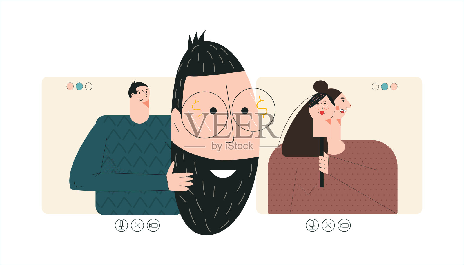 网络诈骗网络诈骗恋爱中的情侣网络诈骗网络欺骗浪漫的虚拟约会平面矢量插图插画图片素材