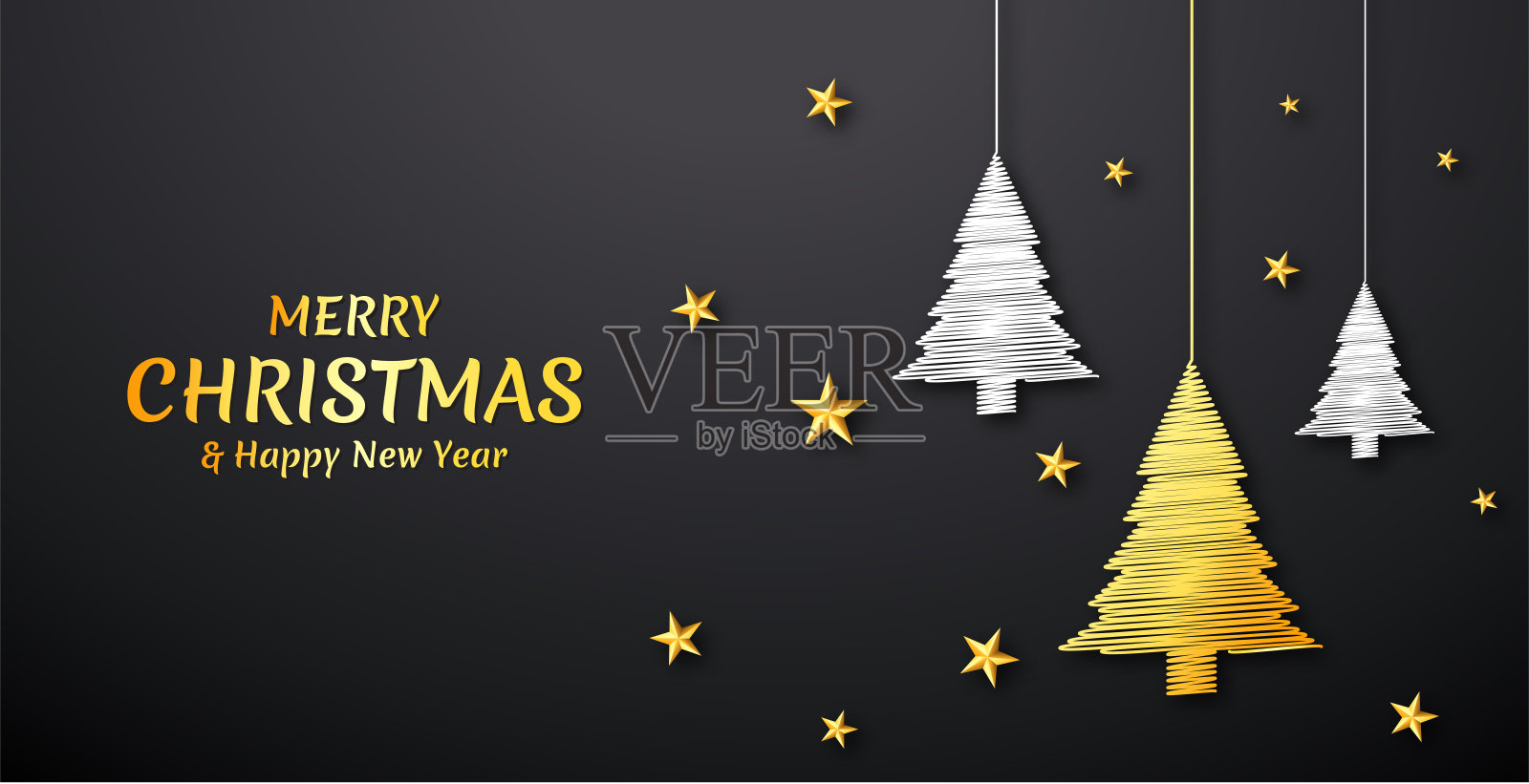 圣诞背景上点缀着金银线的圣诞树设计模板素材