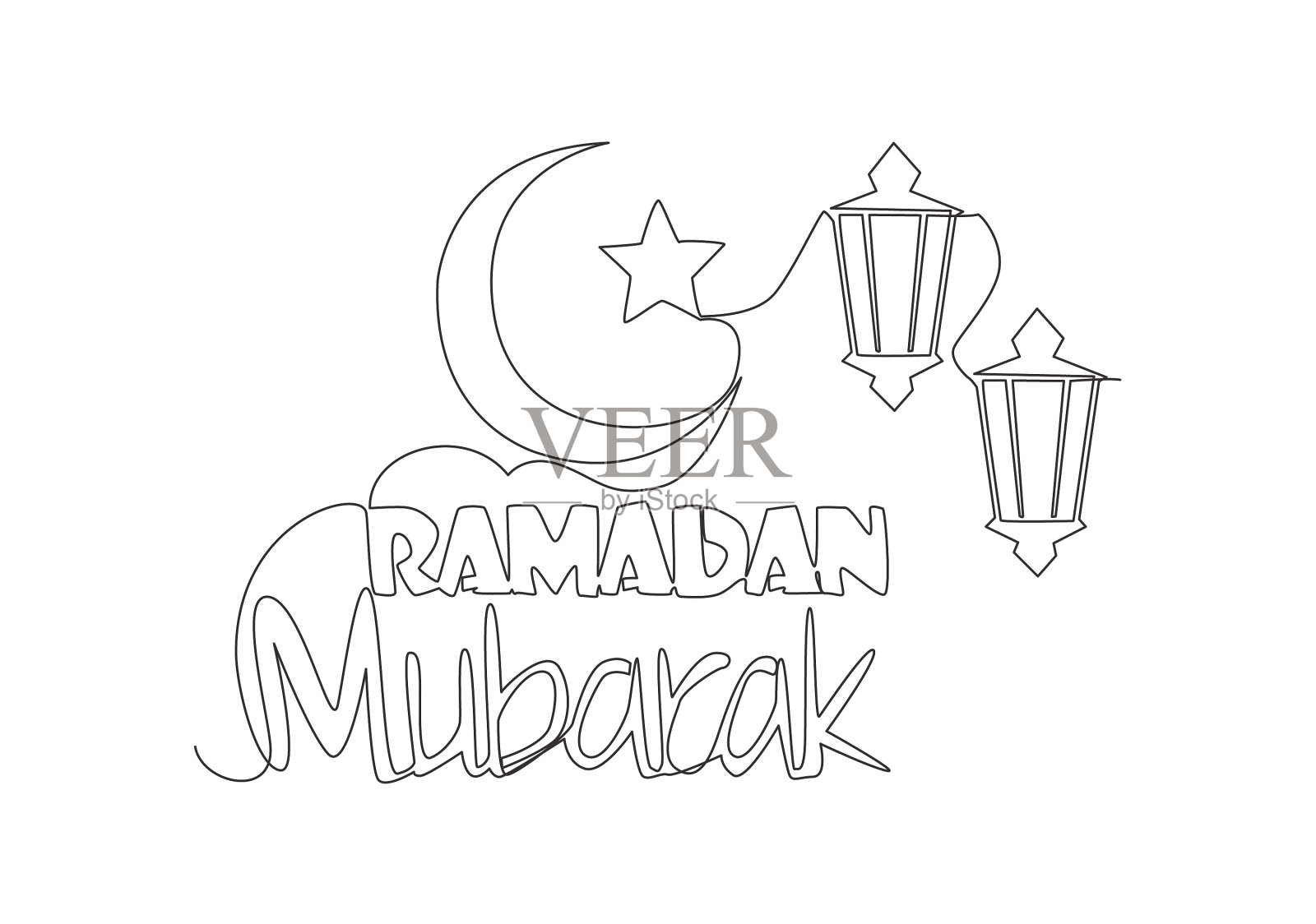 一个连续的线画开斋节快乐设计元素图片