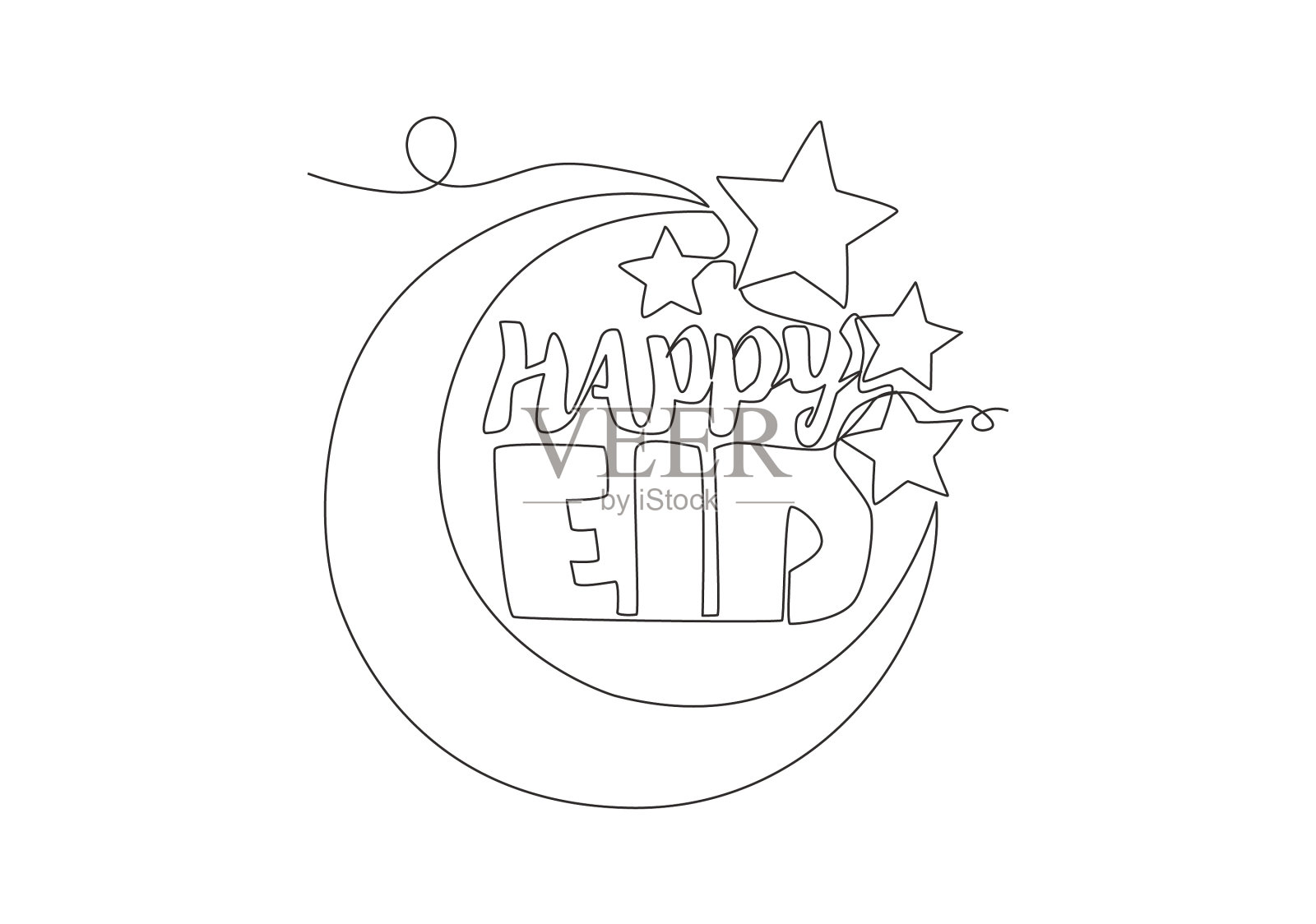 单线连续画开斋节快乐设计元素图片