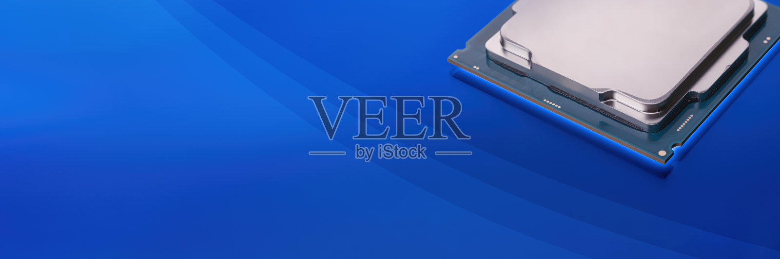 蓝色技术主题背景与CPU上照片摄影图片