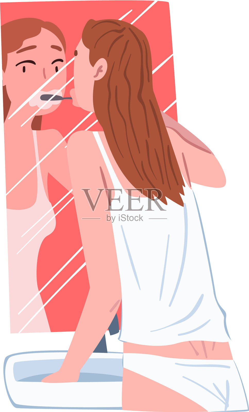 年轻女子站在镜子前设计元素图片