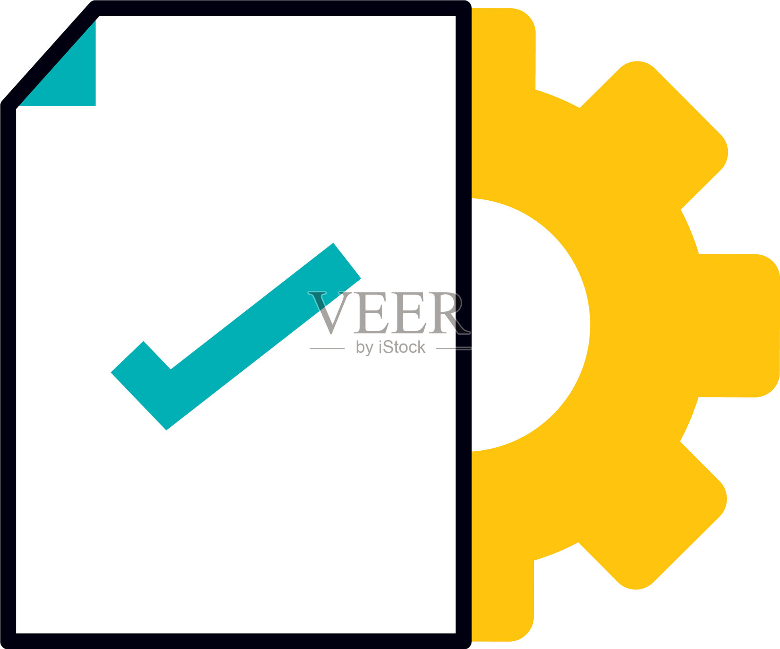 文件上有检查标记和齿轮图标的一半图标素材