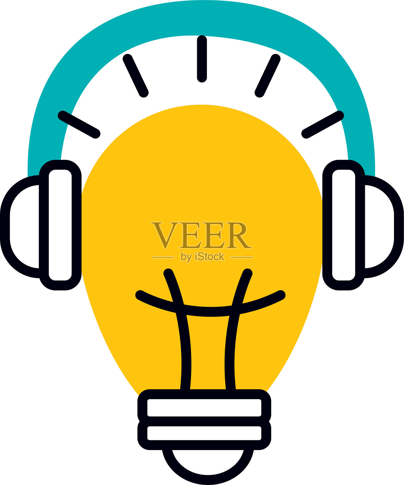 灯泡灯和耳机图标半线半线设计元素图片