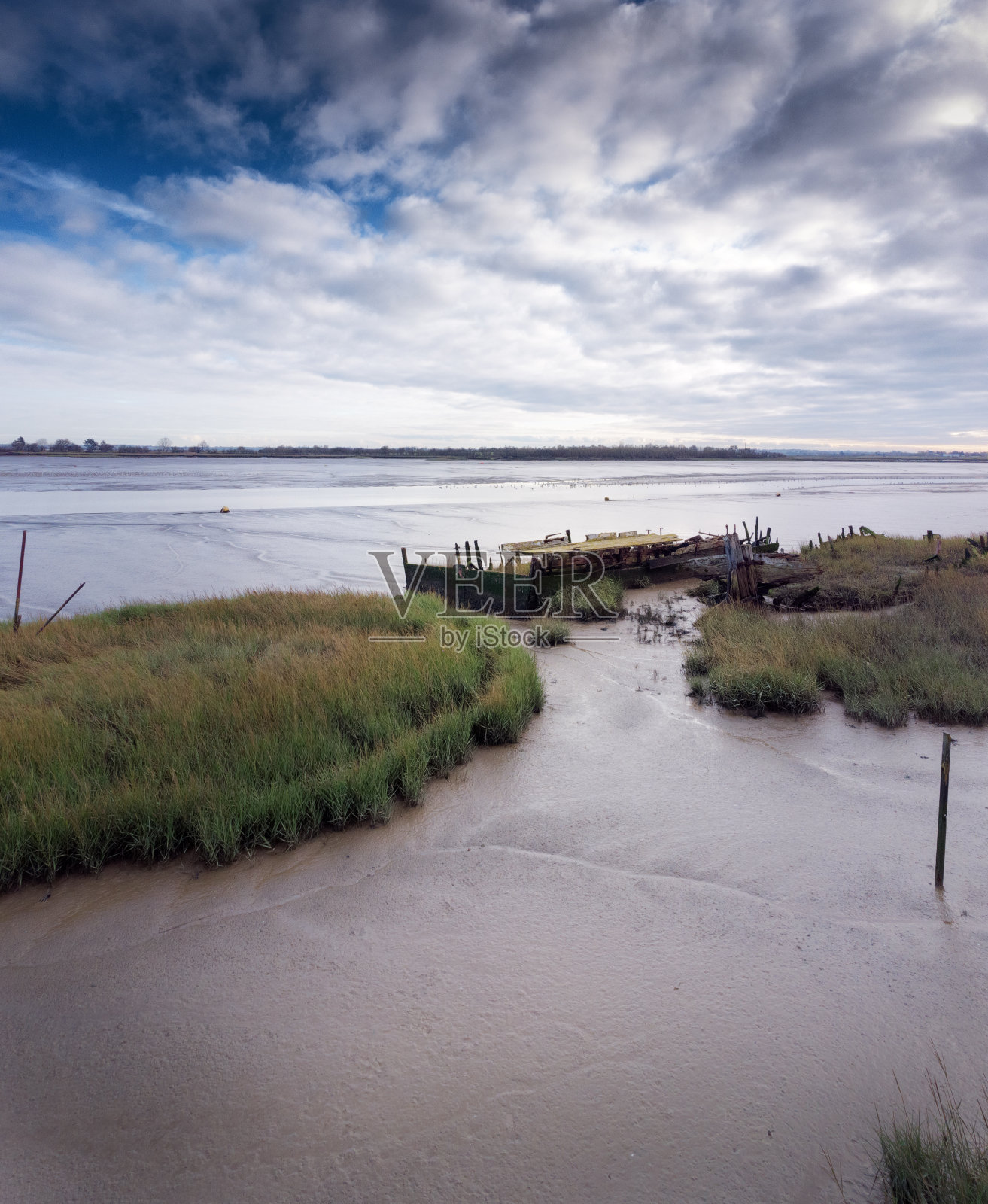 英格兰埃塞克斯泥滩的全景景观图像照片摄影图片
