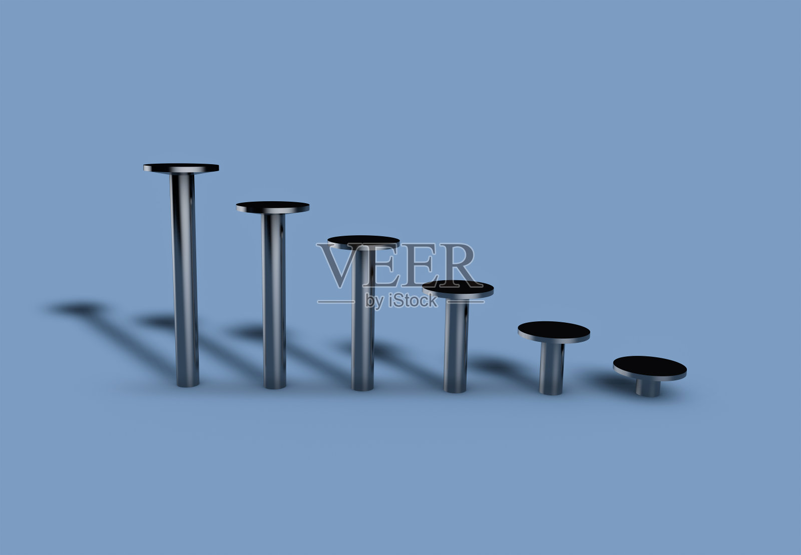 三维组概念对齐的钉子在一个梯子的形状照片摄影图片