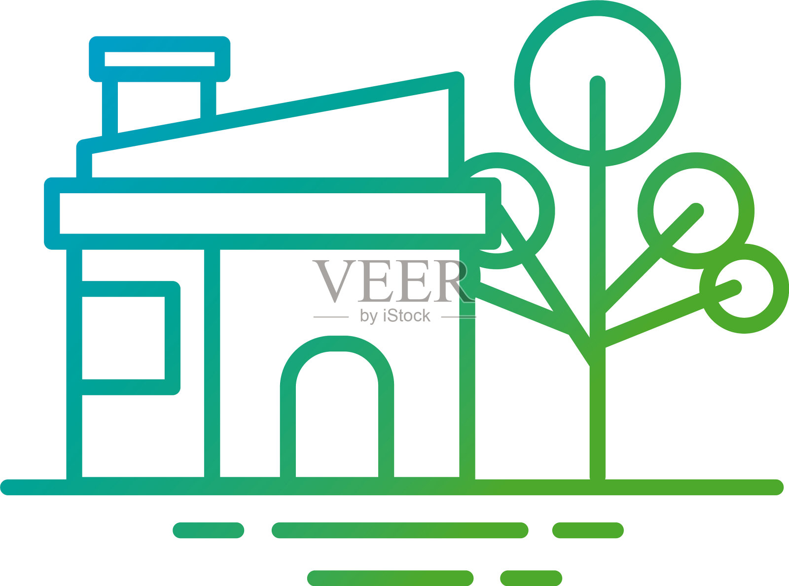 房子正面有树的渐变风格图标插画图片素材