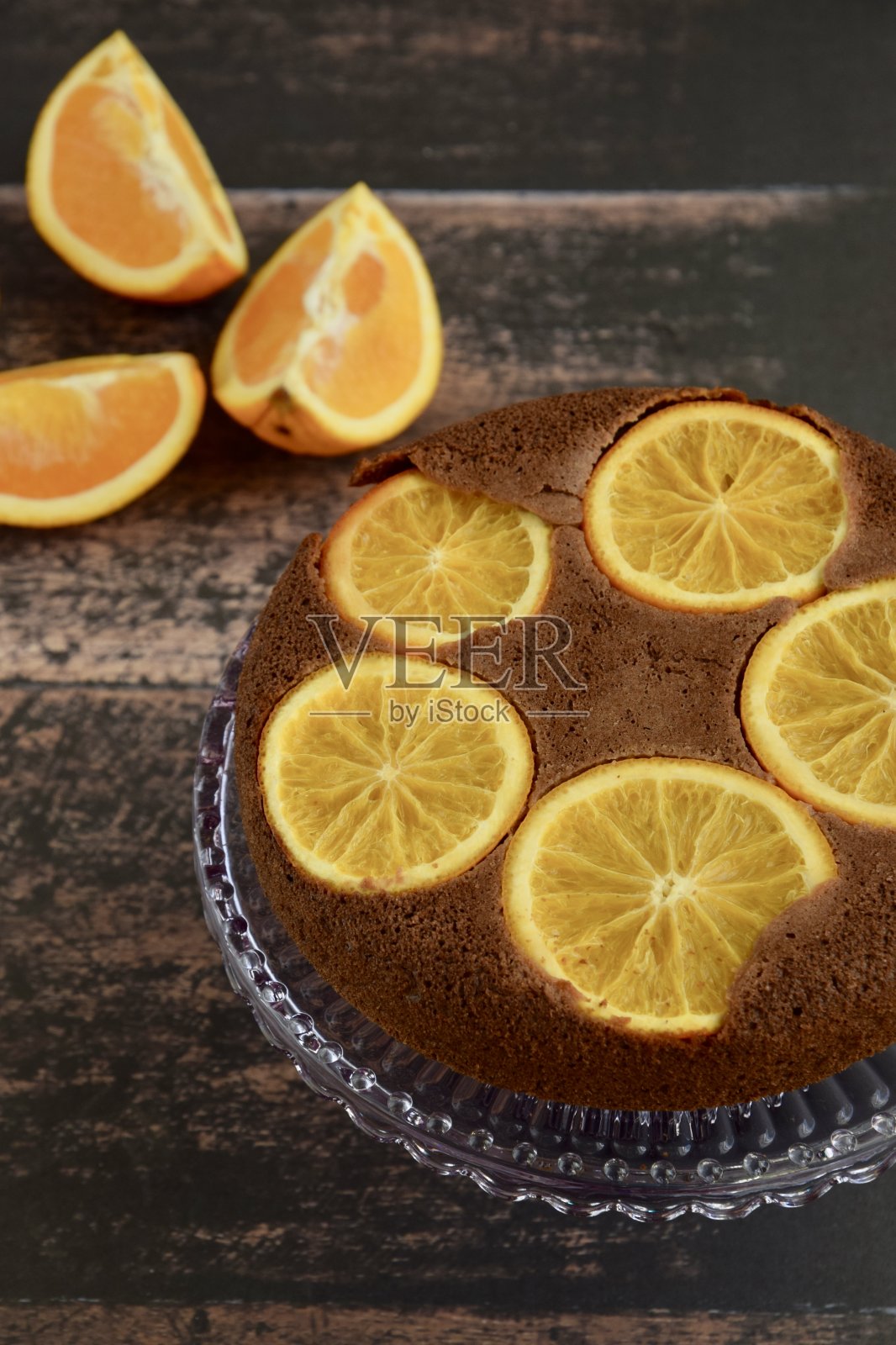 橙色巧克力颠倒蛋糕照片摄影图片