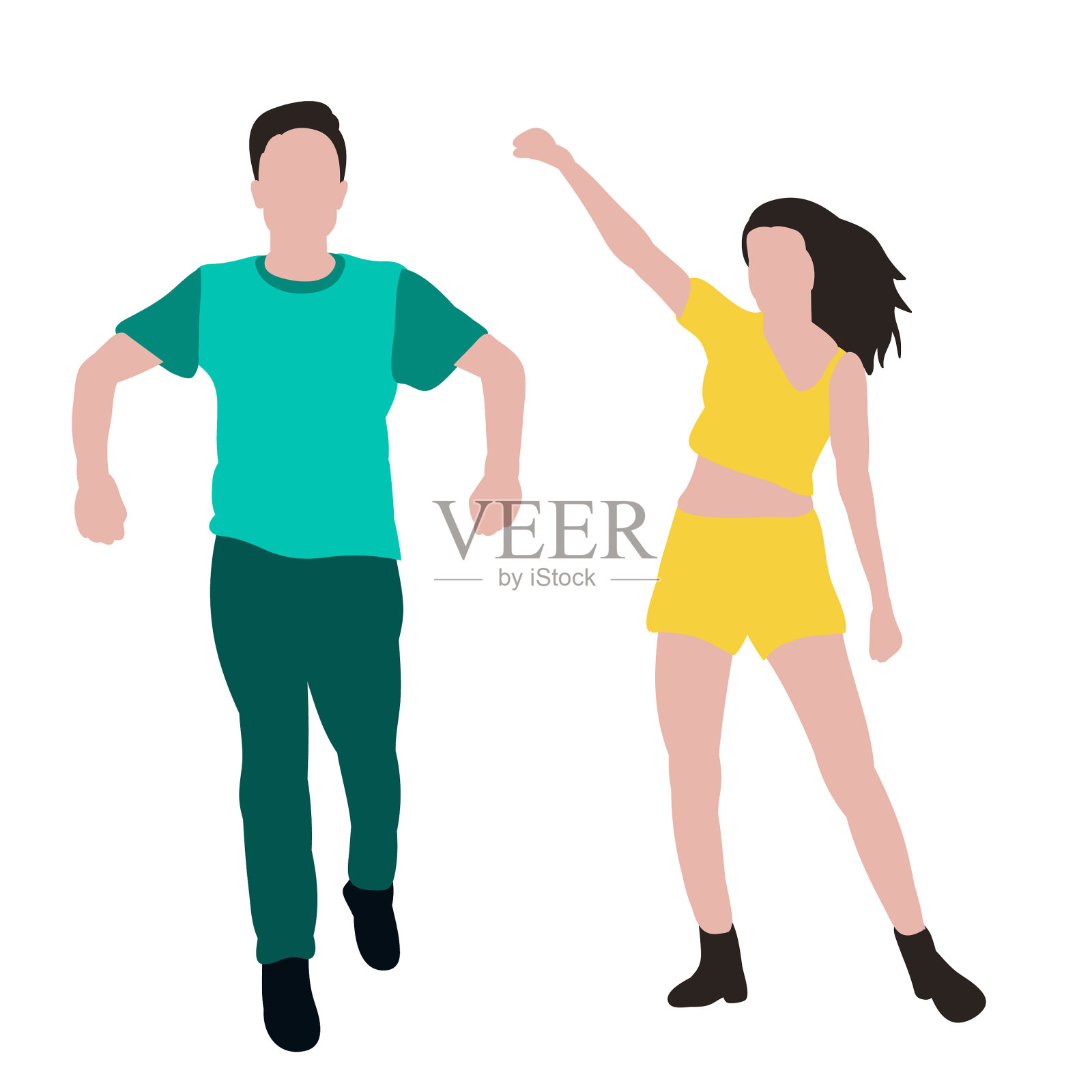 在白人背景下，人们没有脸部舞蹈设计元素图片