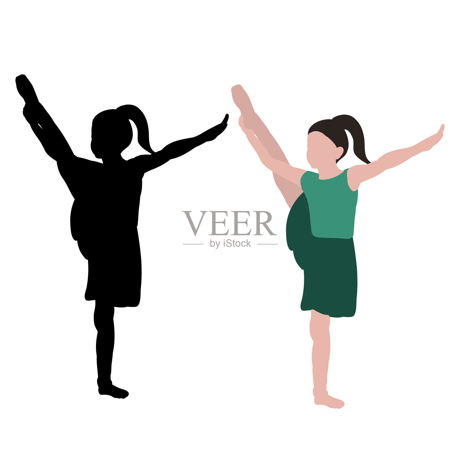 白色背景，黑色剪影，一个舞蹈设计元素图片