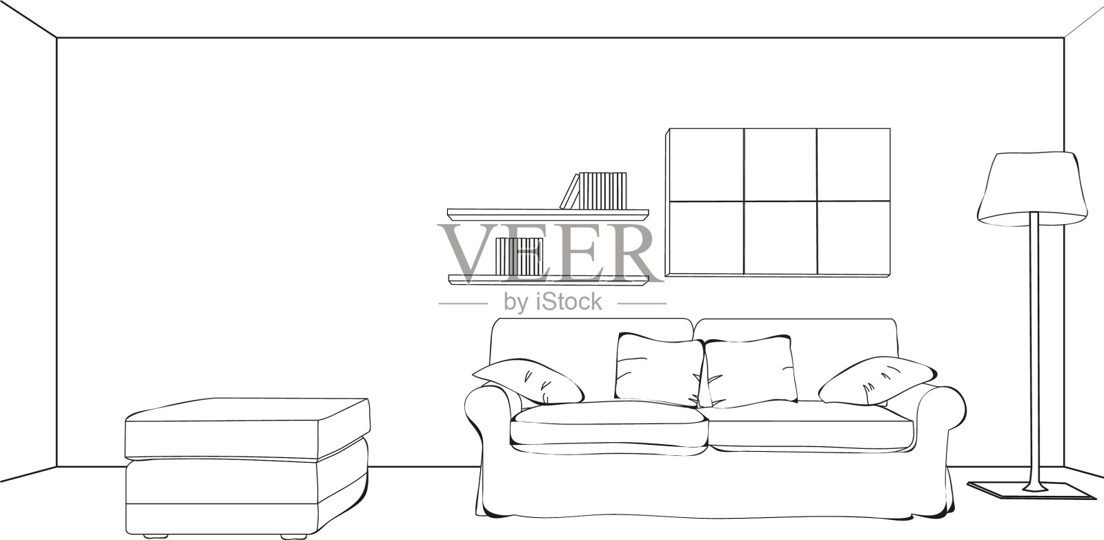 客厅与沙发素描设计元素图片