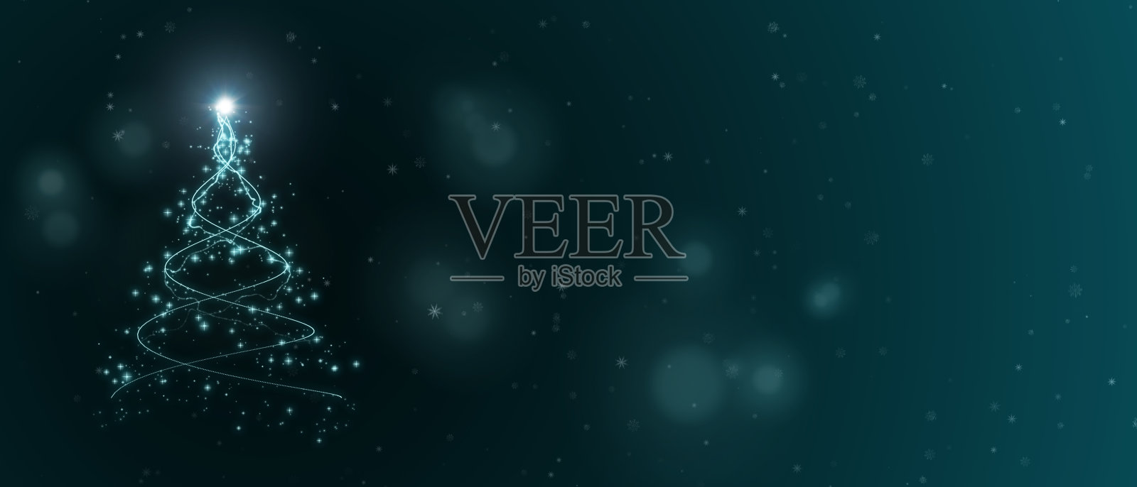 仿空间动态圣诞树为寒冷的冬季新年圣诞佳节装饰庆祝以黑色背景覆盖和豪华的金色，绿色主题以白色闪亮的星星和雪花，雪花闪耀照片摄影图片